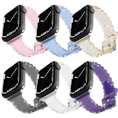 Πιο δημοφιλές στυλ πολυτελείας για το Apple Watch 45mm Clear Glitter Lace Diamond Replacement Band