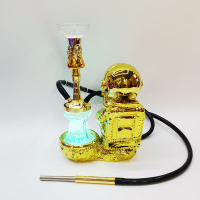 Ρεζίνη 38CM Hookah Design Χρυσό λευκό αλουμίνιο 1 σωλήνα Shisha με φως LED