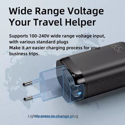 65W USB τύπου C GAN Wall Charger EU Plug για ταχεία φόρτιση φορητών υπολογιστών και κινητών τηλεφώνων