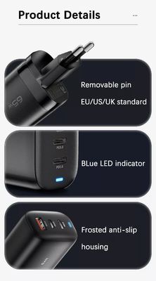 65W GaN 3 θύρες USB Type-c Travel Adapter για υψηλής ταχύτητας φόρτιση πολλών συσκευών