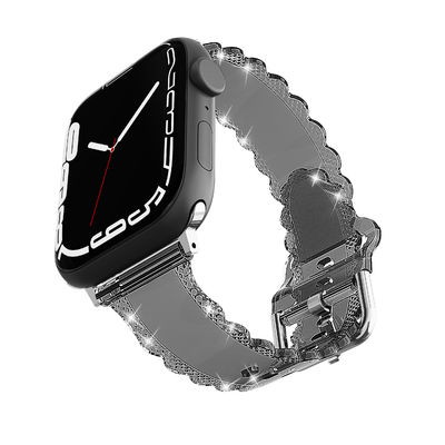 Πιο δημοφιλές στυλ πολυτελείας για το Apple Watch 45mm Clear Glitter Lace Diamond Replacement Band