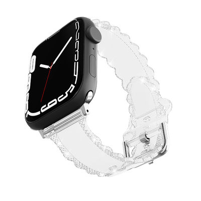 Πιο δημοφιλές στυλ πολυτελείας για το Apple Watch 45mm Clear Glitter Lace Diamond Replacement Band