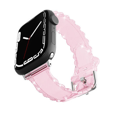 Πιο δημοφιλές στυλ πολυτελείας για το Apple Watch 45mm Clear Glitter Lace Diamond Replacement Band